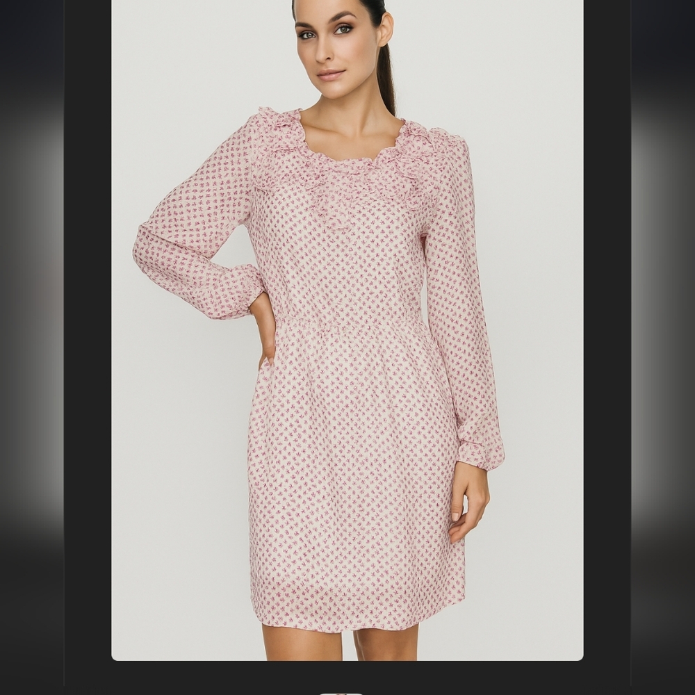 Free People Pink Long Sleeve Ruffle Accent Dress